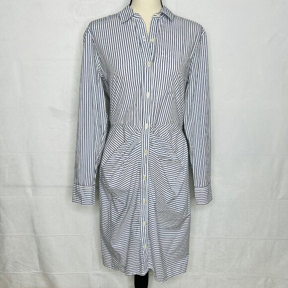 Gap Button-Down Shirt Dress Long-Sleeve Striped Gathered Waist Cotton Sz M - Picture 1 of 10